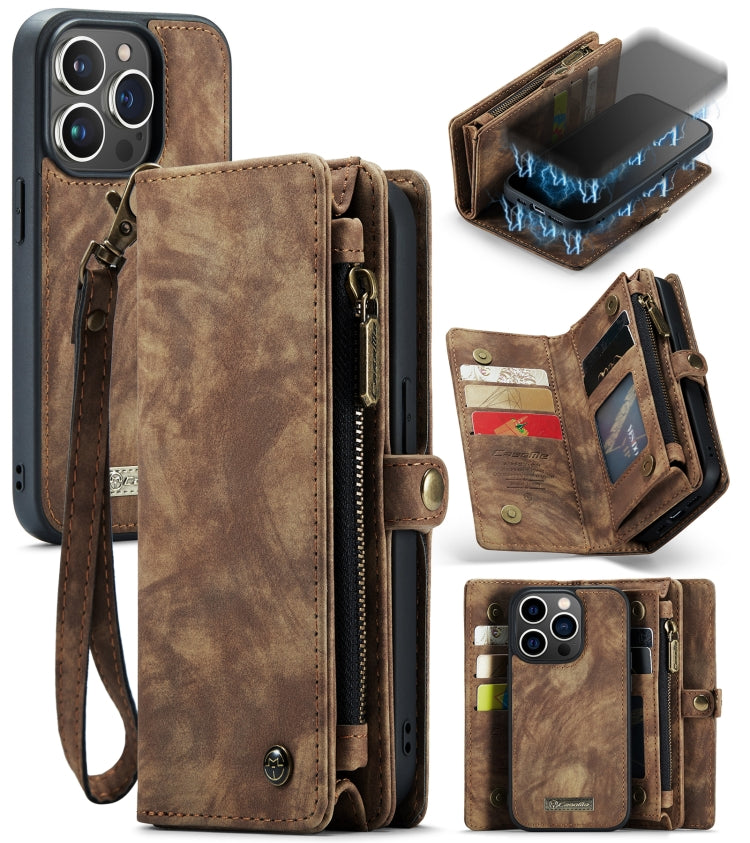 For iPhone 13 Pro CaseMe-008 Detachable Multifunctional Horizontal Flip Leather Case with Card Slot & Holder & Zipper Wallet & Photo Frame (Brown) - HoMEdemic™ 