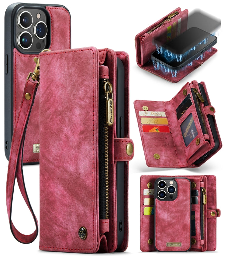 For iPhone 13 Pro CaseMe-008 Detachable Multifunctional Horizontal Flip Leather Case with Card Slot & Holder & Zipper Wallet & Photo Frame (Red) - HoMEdemic™ 