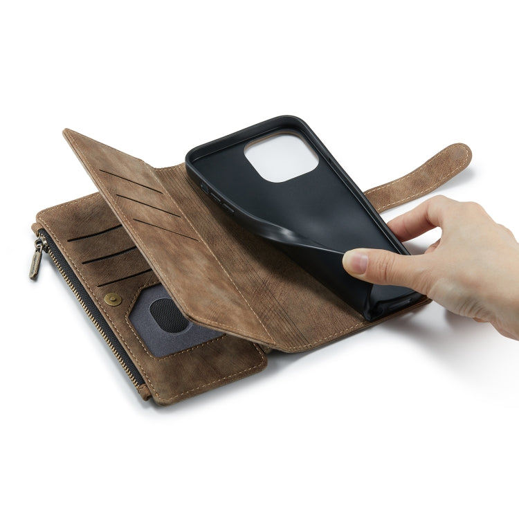 For iPhone 13 Pro Max CaseMe-C30 PU + TPU Multifunctional Horizontal Flip Leather Case with Holder & Card Slot & Wallet & Zipper Pocket (Brown) - HoMEdemic™ 