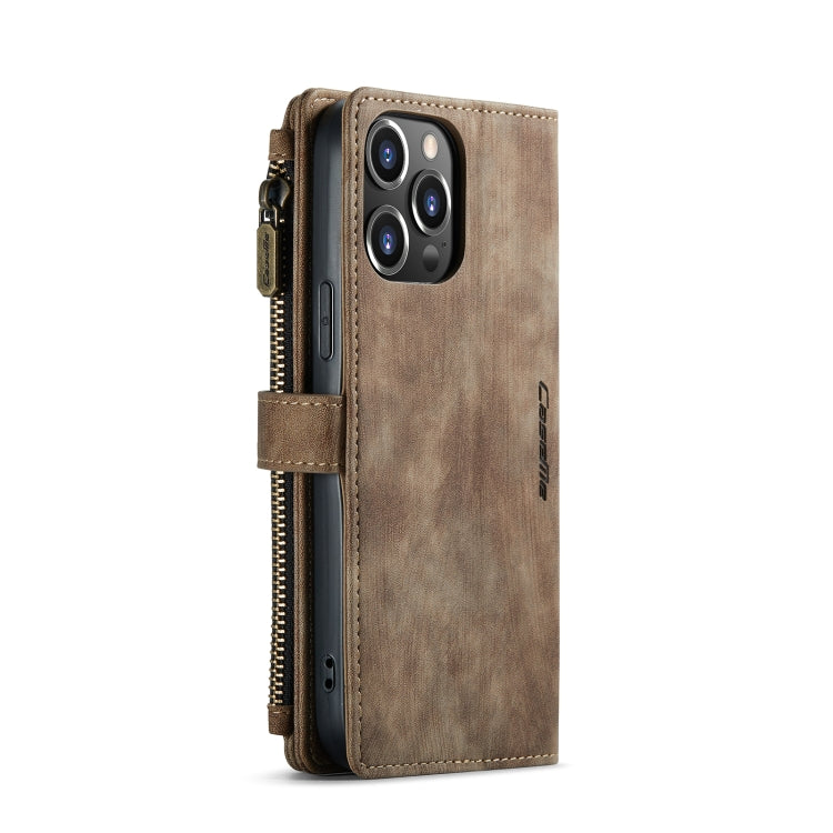 For iPhone 13 Pro CaseMe-C30 PU + TPU Multifunctional Horizontal Flip Leather Case with Holder & Card Slot & Wallet & Zipper Pocket (Brown) - HoMEdemic™ 