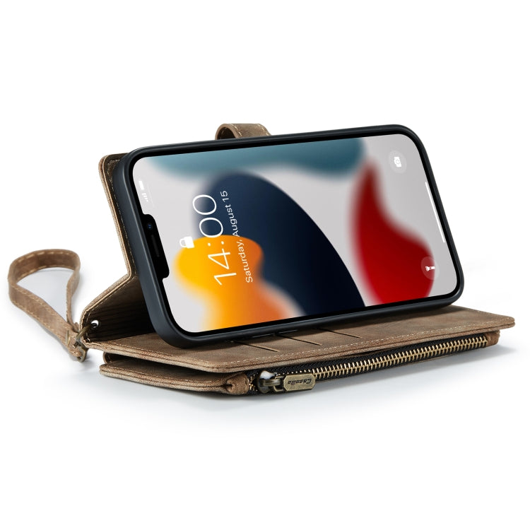 For iPhone 13 Pro CaseMe-C30 PU + TPU Multifunctional Horizontal Flip Leather Case with Holder & Card Slot & Wallet & Zipper Pocket (Brown) - HoMEdemic™ 