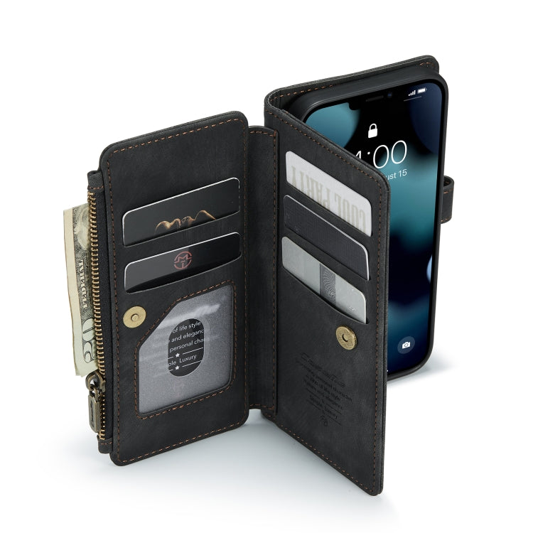 For iPhone 13 CaseMe-C30 PU + TPU Multifunctional Horizontal Flip Leather Case with Holder & Card Slot & Wallet & Zipper Pocket(Black) - HoMEdemic™ 