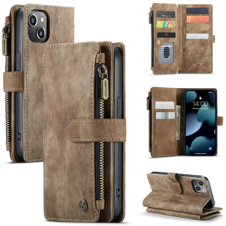 For iPhone 13 CaseMe-C30 PU + TPU Multifunctional Horizontal Flip Leather Case with Holder & Card Slot & Wallet & Zipper Pocket(Brown) - HoMEdemic™ 