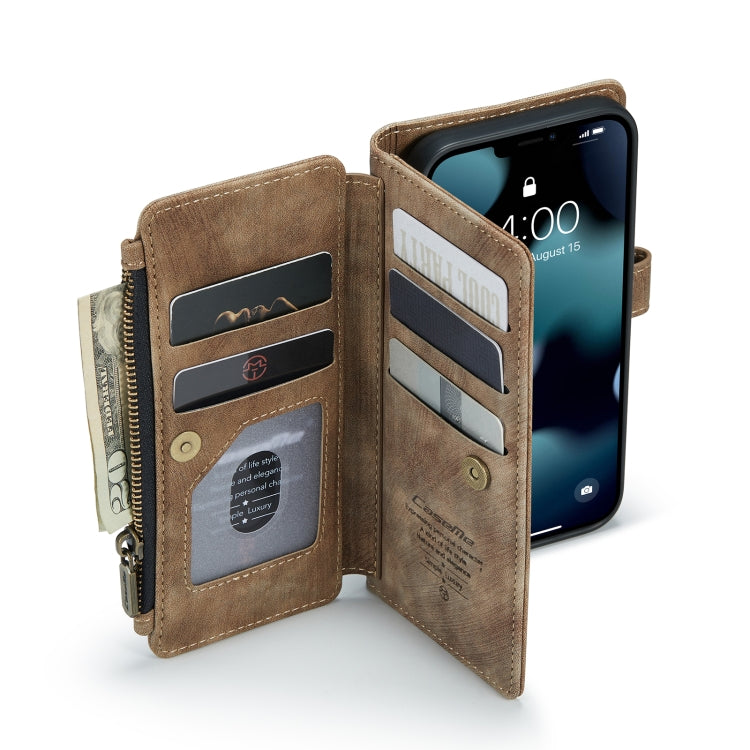 For iPhone 13 CaseMe-C30 PU + TPU Multifunctional Horizontal Flip Leather Case with Holder & Card Slot & Wallet & Zipper Pocket(Brown) - HoMEdemic™ 