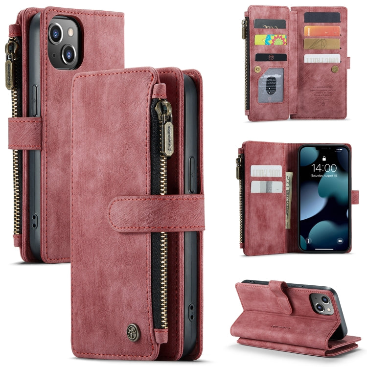 For iPhone 13 CaseMe-C30 PU + TPU Multifunctional Horizontal Flip Leather Case with Holder & Card Slot & Wallet & Zipper Pocket(Red) - HoMEdemic™ 