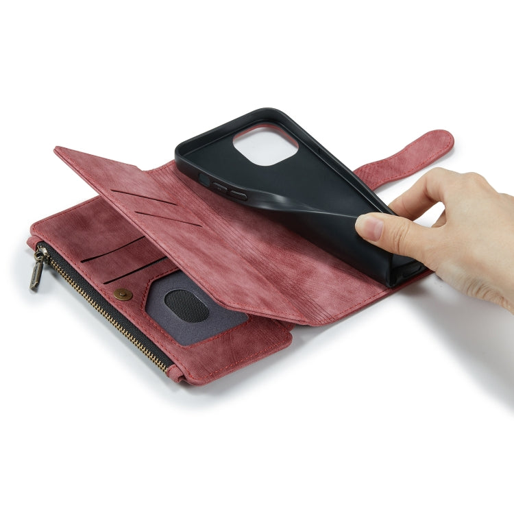 For iPhone 13 CaseMe-C30 PU + TPU Multifunctional Horizontal Flip Leather Case with Holder & Card Slot & Wallet & Zipper Pocket(Red) - HoMEdemic™ 