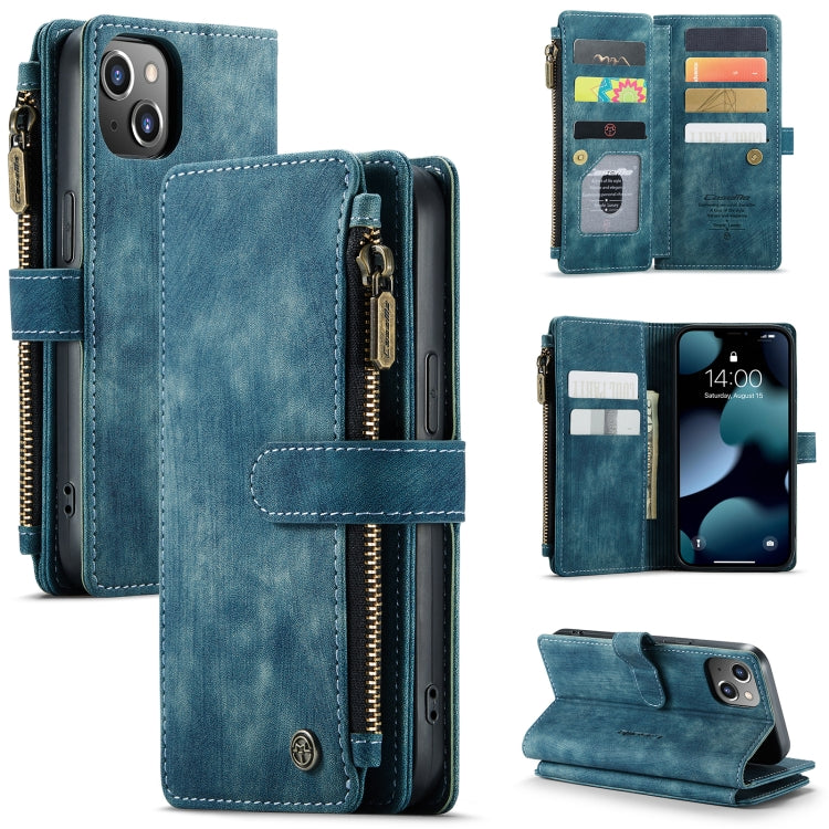 For iPhone 13 CaseMe-C30 PU + TPU Multifunctional Horizontal Flip Leather Case with Holder & Card Slot & Wallet & Zipper Pocket(Blue) - HoMEdemic™ 