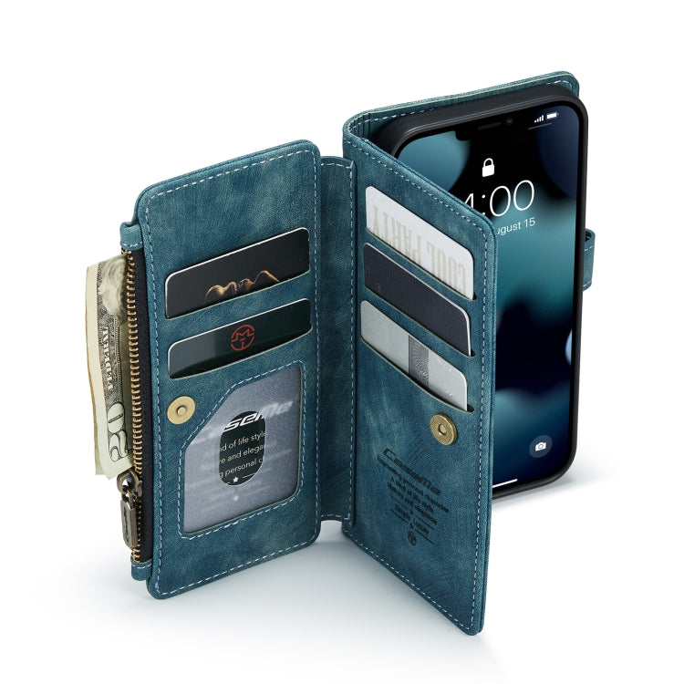 For iPhone 13 CaseMe-C30 PU + TPU Multifunctional Horizontal Flip Leather Case with Holder & Card Slot & Wallet & Zipper Pocket(Blue) - HoMEdemic™ 