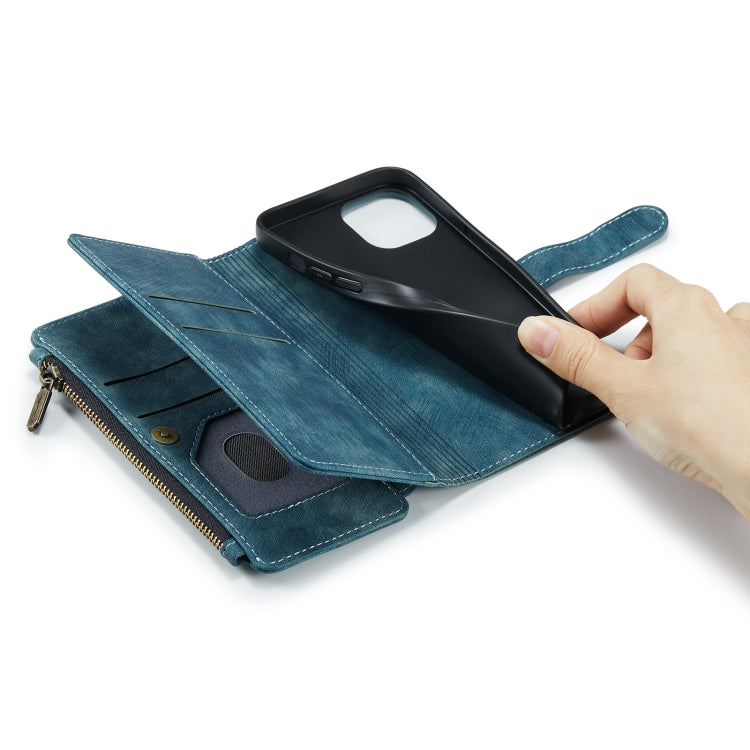 For iPhone 13 CaseMe-C30 PU + TPU Multifunctional Horizontal Flip Leather Case with Holder & Card Slot & Wallet & Zipper Pocket(Blue) - HoMEdemic™ 
