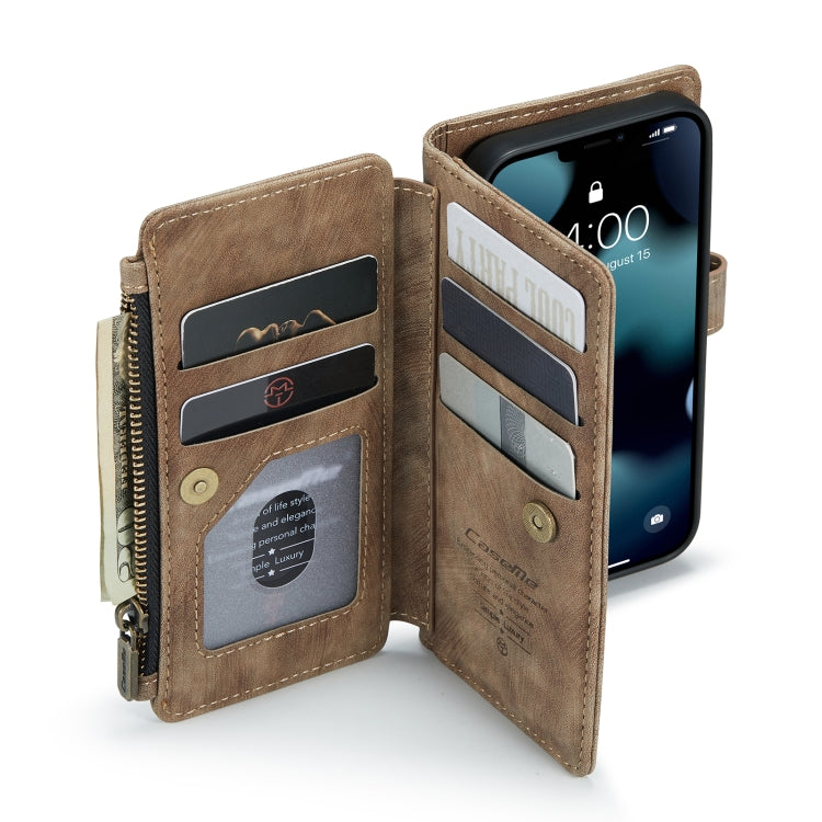 For iPhone 13 mini CaseMe-C30 PU + TPU Multifunctional Horizontal Flip Leather Case with Holder & Card Slot & Wallet & Zipper Pocket (Brown) - HoMEdemic™ 