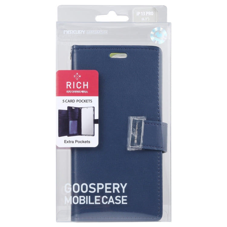 For iPhone 13 Pro GOOSPERY RICH DIARY Crazy Horse Texture Horizontal Flip Leather Case with Holder & Card Slots & Wallet (Blue) - HoMEdemic™ 