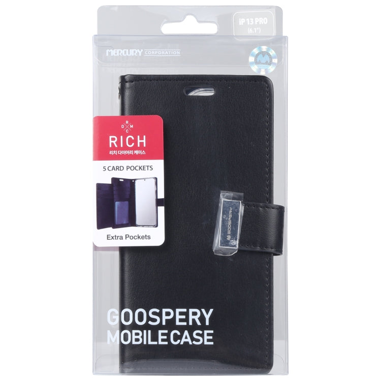 For iPhone 13 Pro GOOSPERY RICH DIARY Crazy Horse Texture Horizontal Flip Leather Case with Holder & Card Slots & Wallet (Black) - HoMEdemic™ 