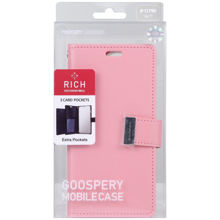 For iPhone 13 Pro GOOSPERY RICH DIARY Crazy Horse Texture Horizontal Flip Leather Case with Holder & Card Slots & Wallet (Pink) - HoMEdemic™ 
