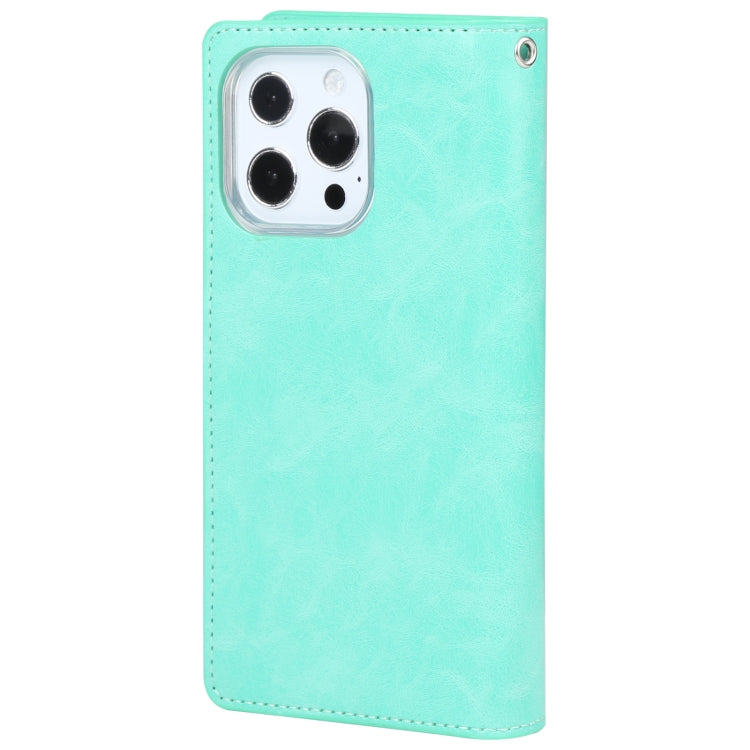 For iPhone 13 Pro GOOSPERY MANSOOR Crazy Horse Texture Horizontal Flip Leather Case with Holder & Card Slots & Wallet (Mint Green) - HoMEdemic™ 