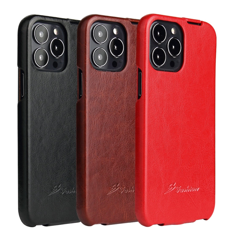 For iPhone 13 Pro Fierre Shann Retro Oil Wax Texture Vertical Flip PU Leather Case (Black) - HoMEdemic™ 