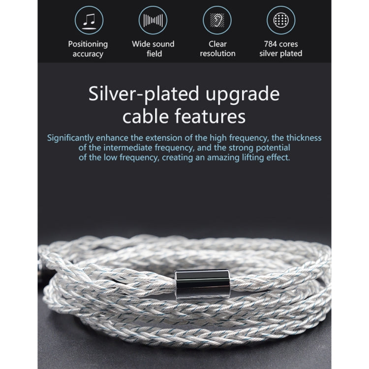KZ 3.5mm Plug 784-core Blue Silver Mixed Braided Silver-plated Earphone Upgrade Cable For KZ ZS10 Pro / DQ6 / ASX, Cable Length: 1.2m(C Style) - HoMEdemic™ 