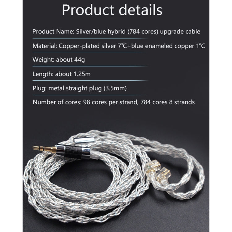 KZ 3.5mm Plug 784-core Blue Silver Mixed Braided Silver-plated Earphone Upgrade Cable For KZ ZS10 Pro / DQ6 / ASX, Cable Length: 1.2m(C Style) - HoMEdemic™ 