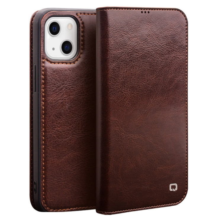 For iPhone 13 mini QIALINO Horizontal Flip Leather Case with Holder & Card Slots & Wallet (Brown) - HoMEdemic™ 