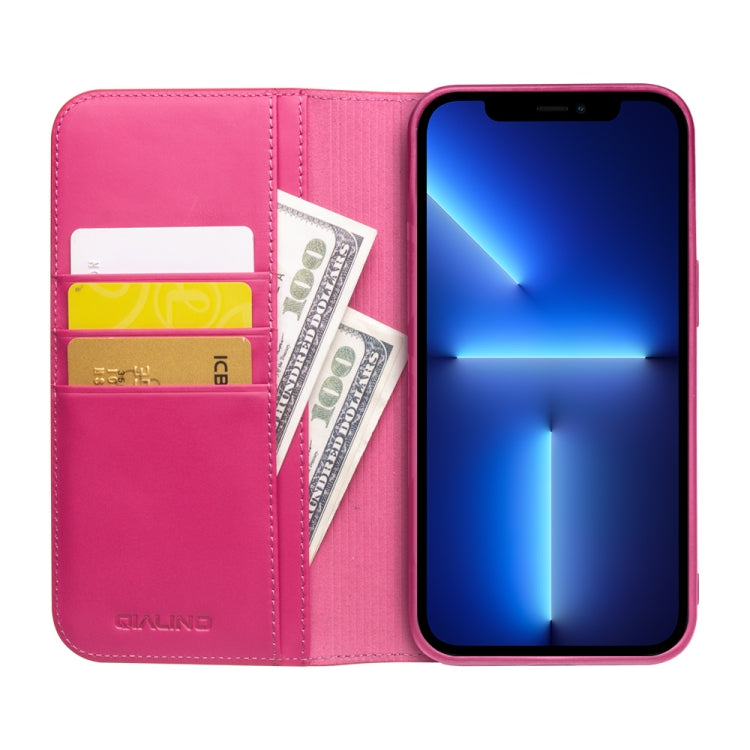 For iPhone 13 Pro Max QIALINO Business Horizontal Flip Leather Case with Holder & Card Slots & Wallet  (Rose Red) - HoMEdemic™ 