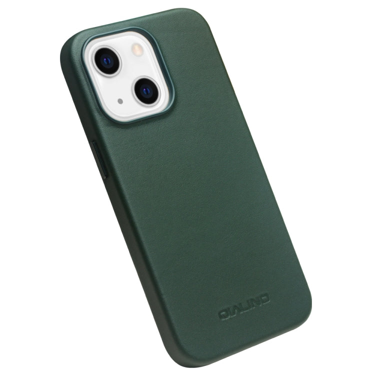 For iPhone 13 QIALINO Nappa Cowhide MagSafe Magnetic Protective Case(Dark Green) - HoMEdemic™ 