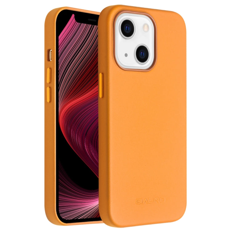 For iPhone 13 mini QIALINO Nappa Cowhide MagSafe Magnetic Protective Case (Orange) - HoMEdemic™ 