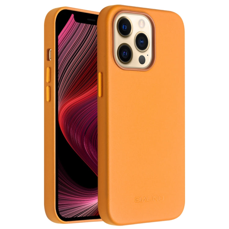 For iPhone 13 Pro QIALINO Nappa Cowhide MagSafe Magnetic Protective Case (Orange) - HoMEdemic™ 