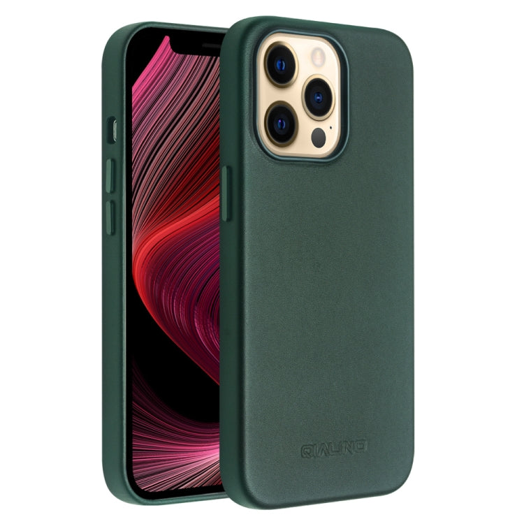 For iPhone 13 Pro Max QIALINO Nappa Cowhide MagSafe Magnetic Protective Case (Dark Green) - HoMEdemic™ 