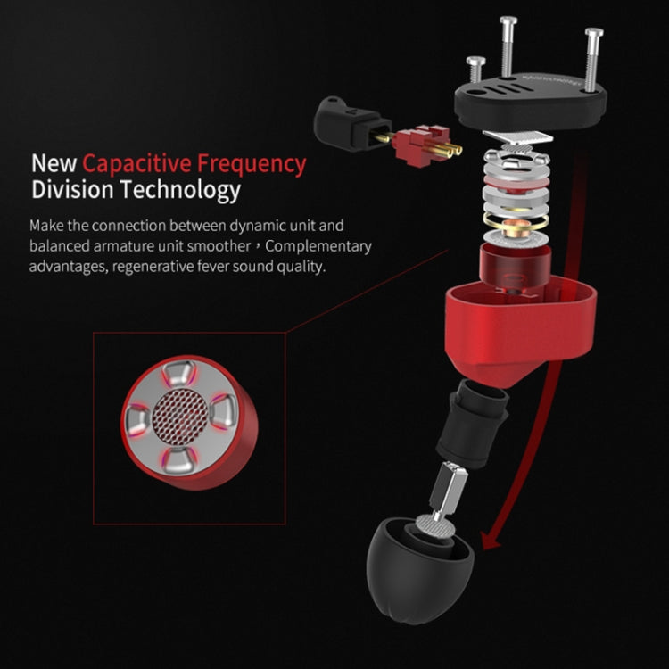 KZ ZSA Ring Iron Hybrid Drive Sport In-ear Wired Earphone, Standard Version(Black Red) - HoMEdemic™ 