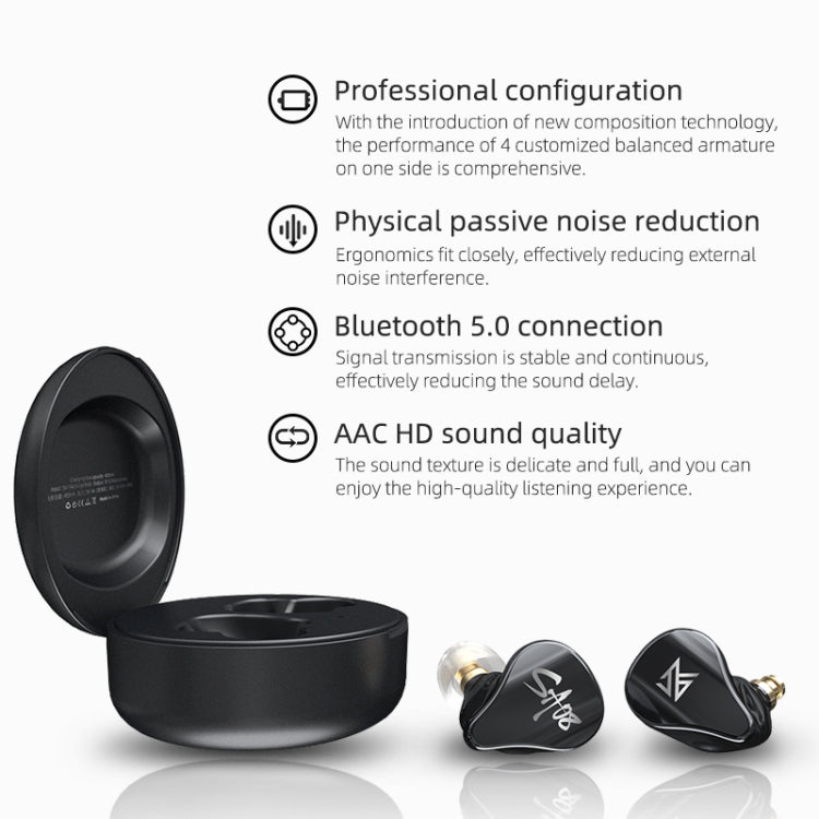 KZ SA08 Wireless Four-unit 5BA Balance Armature Bluetooth In-ear TWS Earphone(Black) - HoMEdemic™ 