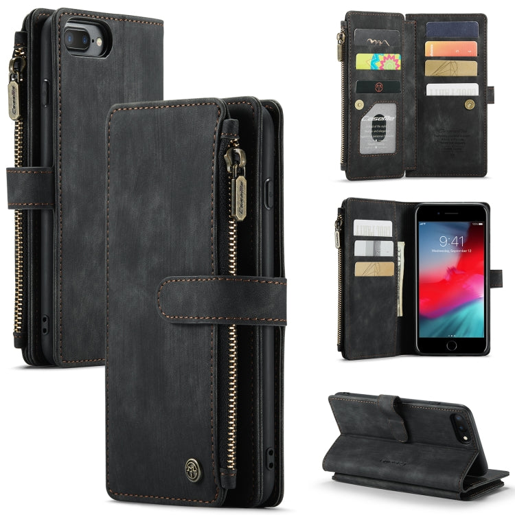 CaseMe-C30 PU + TPU Multifunctional Horizontal Flip Leather Case with Holder & Card Slot & Wallet & Zipper Pocket For iPhone 8 Plus & 7 Plus & 6 Plus(Black) - HoMEdemic™ 