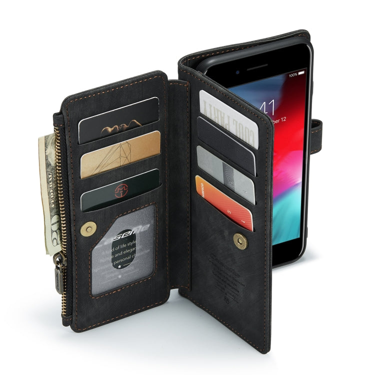 CaseMe-C30 PU + TPU Multifunctional Horizontal Flip Leather Case with Holder & Card Slot & Wallet & Zipper Pocket For iPhone 8 Plus & 7 Plus & 6 Plus(Black) - HoMEdemic™ 