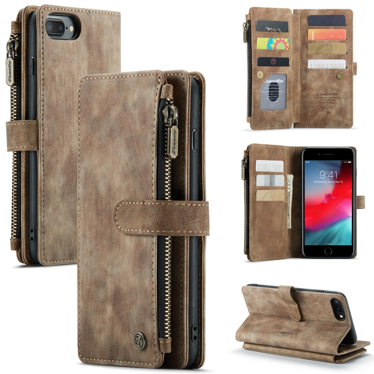 CaseMe-C30 PU + TPU Multifunctional Horizontal Flip Leather Case with Holder & Card Slot & Wallet & Zipper Pocket For iPhone 8 Plus & 7 Plus & 6 Plus(Brown) - HoMEdemic™ 