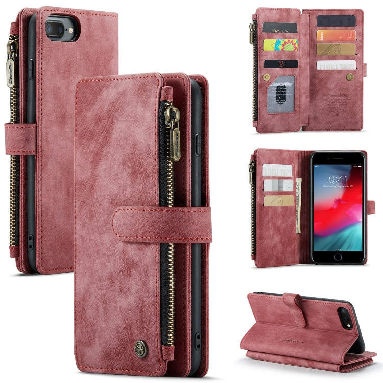CaseMe-C30 PU + TPU Multifunctional Horizontal Flip Leather Case with Holder & Card Slot & Wallet & Zipper Pocket For iPhone 8 Plus & 7 Plus & 6 Plus(Red) - HoMEdemic™ 
