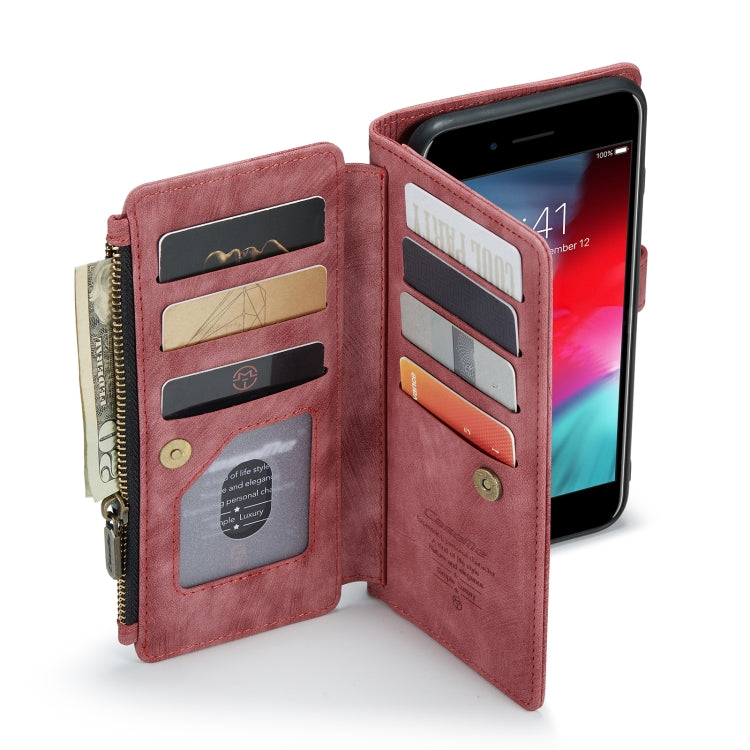 CaseMe-C30 PU + TPU Multifunctional Horizontal Flip Leather Case with Holder & Card Slot & Wallet & Zipper Pocket For iPhone 8 Plus & 7 Plus & 6 Plus(Red) - HoMEdemic™ 