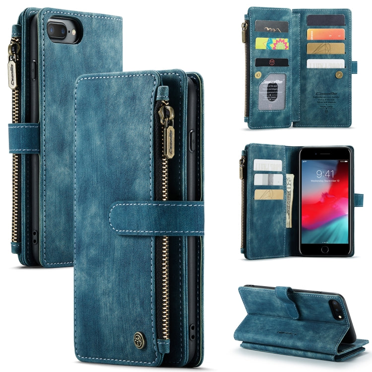 CaseMe-C30 PU + TPU Multifunctional Horizontal Flip Leather Case with Holder & Card Slot & Wallet & Zipper Pocket For iPhone 8 Plus & 7 Plus & 6 Plus(Blue) - HoMEdemic™ 