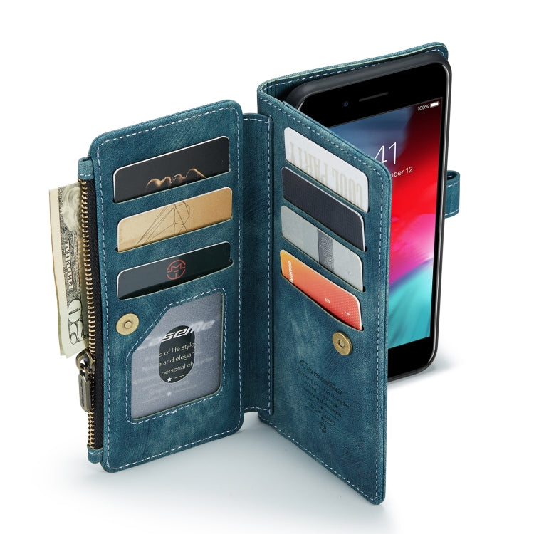 CaseMe-C30 PU + TPU Multifunctional Horizontal Flip Leather Case with Holder & Card Slot & Wallet & Zipper Pocket For iPhone 8 Plus & 7 Plus & 6 Plus(Blue) - HoMEdemic™ 