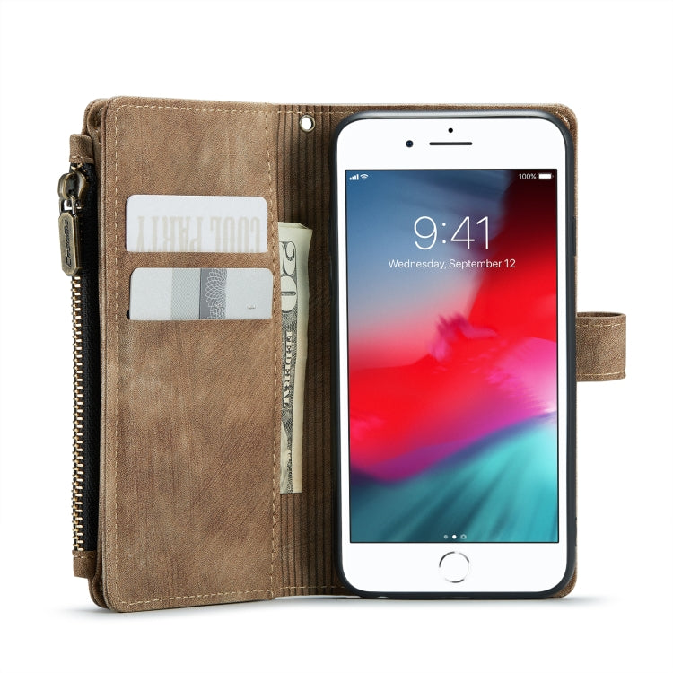 For iPhone SE 2022 / SE 2020 / 8 / 7 / 6 CaseMe-C30 PU + TPU Multifunctional Horizontal Flip Leather Case with Holder & Card Slot & Wallet & Zipper Pocke(Brown) - HoMEdemic™ 
