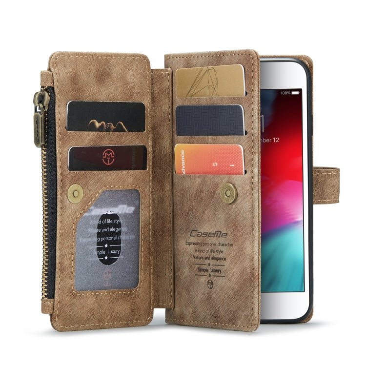 For iPhone SE 2022 / SE 2020 / 8 / 7 / 6 CaseMe-C30 PU + TPU Multifunctional Horizontal Flip Leather Case with Holder & Card Slot & Wallet & Zipper Pocke(Brown) - HoMEdemic™ 