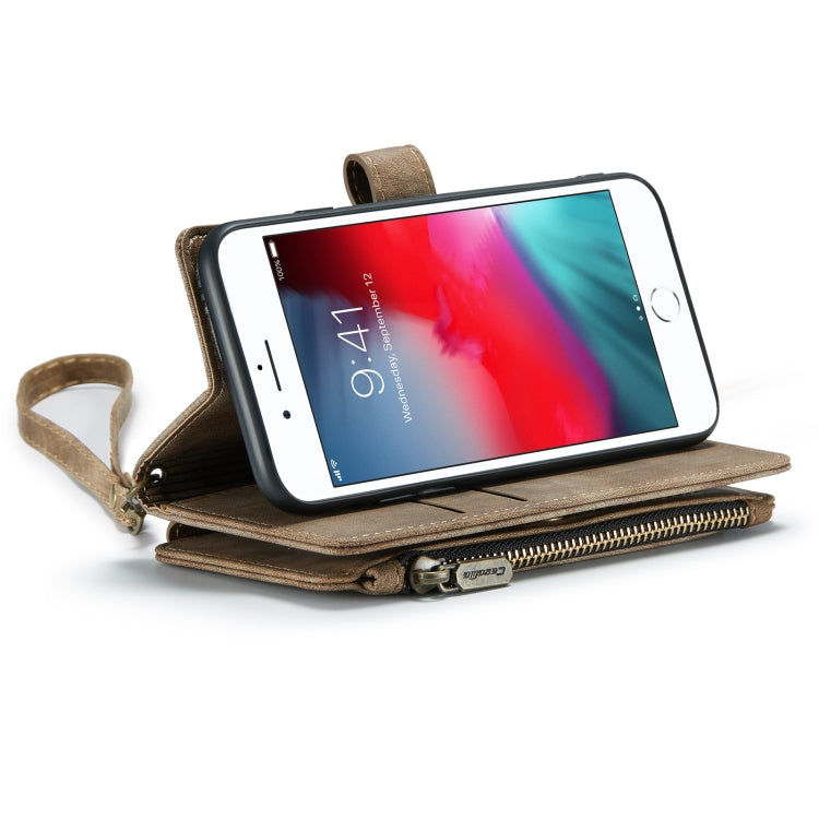 For iPhone SE 2022 / SE 2020 / 8 / 7 / 6 CaseMe-C30 PU + TPU Multifunctional Horizontal Flip Leather Case with Holder & Card Slot & Wallet & Zipper Pocke(Brown) - HoMEdemic™ 