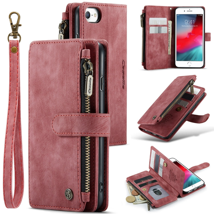 For iPhone SE 2022 / SE 2020 / 8 / 7 / 6 CaseMe-C30 PU + TPU Multifunctional Horizontal Flip Leather Case with Holder & Card Slot & Wallet & Zipper Pocke(Red) - HoMEdemic™ 