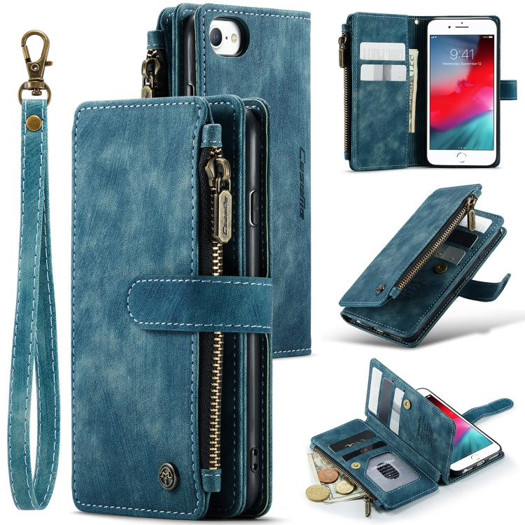 For iPhone SE 2022 / SE 2020 / 8 / 7 / 6 CaseMe-C30 PU + TPU Multifunctional Horizontal Flip Leather Case with Holder & Card Slot & Wallet & Zipper Pocke(Blue) - HoMEdemic™ 