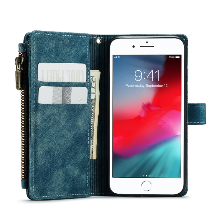 For iPhone SE 2022 / SE 2020 / 8 / 7 / 6 CaseMe-C30 PU + TPU Multifunctional Horizontal Flip Leather Case with Holder & Card Slot & Wallet & Zipper Pocke(Blue) - HoMEdemic™ 