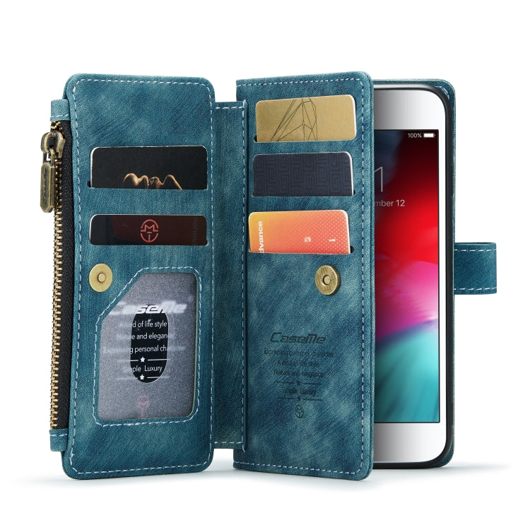 For iPhone SE 2022 / SE 2020 / 8 / 7 / 6 CaseMe-C30 PU + TPU Multifunctional Horizontal Flip Leather Case with Holder & Card Slot & Wallet & Zipper Pocke(Blue) - HoMEdemic™ 