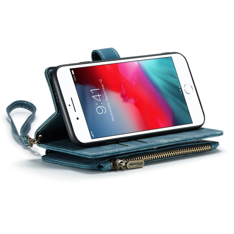 For iPhone SE 2022 / SE 2020 / 8 / 7 / 6 CaseMe-C30 PU + TPU Multifunctional Horizontal Flip Leather Case with Holder & Card Slot & Wallet & Zipper Pocke(Blue) - HoMEdemic™ 