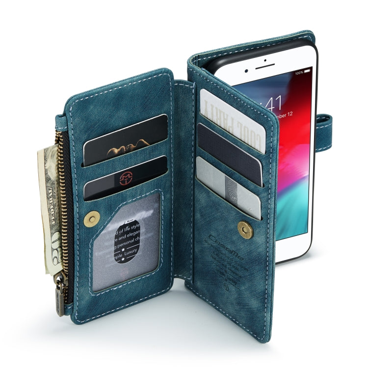For iPhone SE 2022 / SE 2020 / 8 / 7 / 6 CaseMe-C30 PU + TPU Multifunctional Horizontal Flip Leather Case with Holder & Card Slot & Wallet & Zipper Pocke(Blue) - HoMEdemic™ 