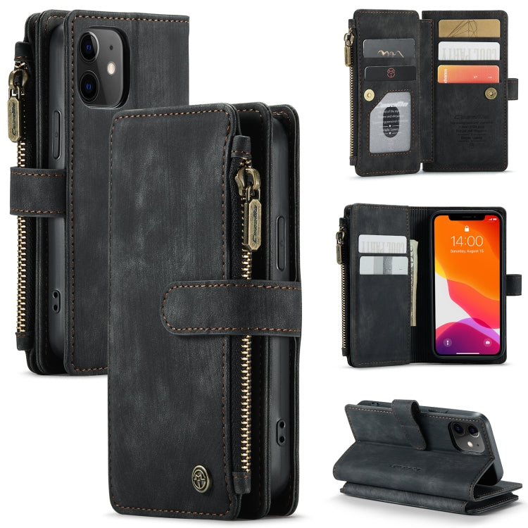 For iPhone 12 mini CaseMe-C30 PU + TPU Multifunctional Horizontal Flip Leather Case with Holder & Card Slot & Wallet & Zipper Pocket (Black) - HoMEdemic™ 