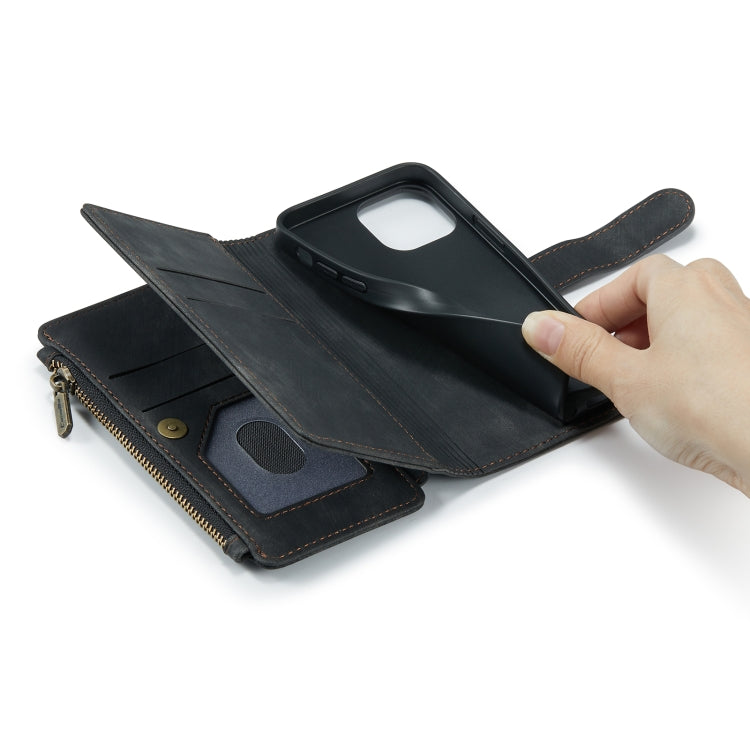 For iPhone 12 mini CaseMe-C30 PU + TPU Multifunctional Horizontal Flip Leather Case with Holder & Card Slot & Wallet & Zipper Pocket (Black) - HoMEdemic™ 