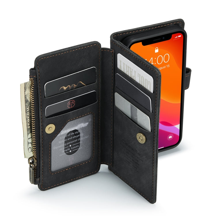 For iPhone 12 mini CaseMe-C30 PU + TPU Multifunctional Horizontal Flip Leather Case with Holder & Card Slot & Wallet & Zipper Pocket (Black) - HoMEdemic™ 