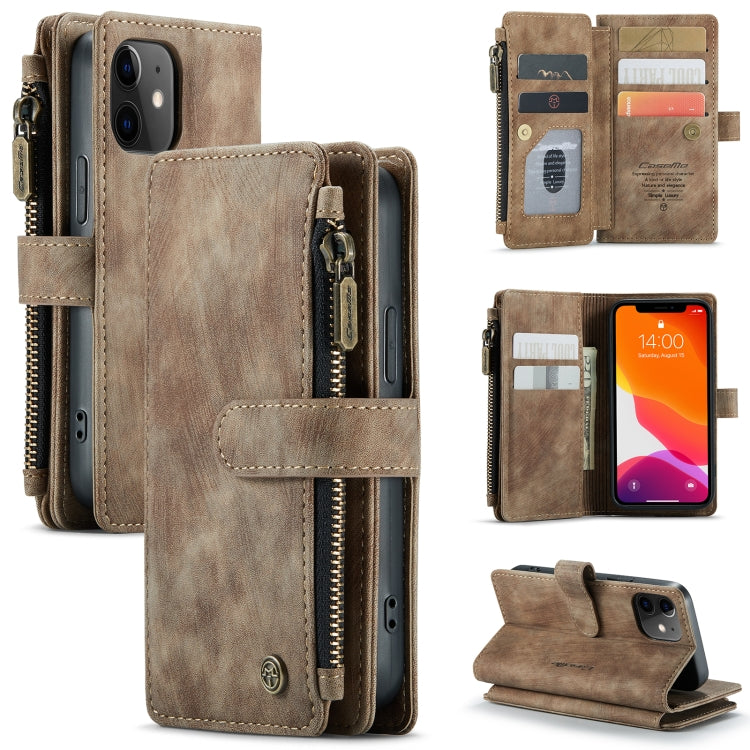 For iPhone 12 mini CaseMe-C30 PU + TPU Multifunctional Horizontal Flip Leather Case with Holder & Card Slot & Wallet & Zipper Pocket (Brown) - HoMEdemic™ 