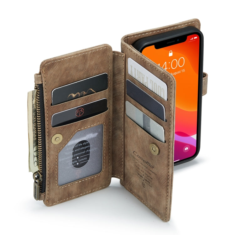 For iPhone 12 mini CaseMe-C30 PU + TPU Multifunctional Horizontal Flip Leather Case with Holder & Card Slot & Wallet & Zipper Pocket (Brown) - HoMEdemic™ 